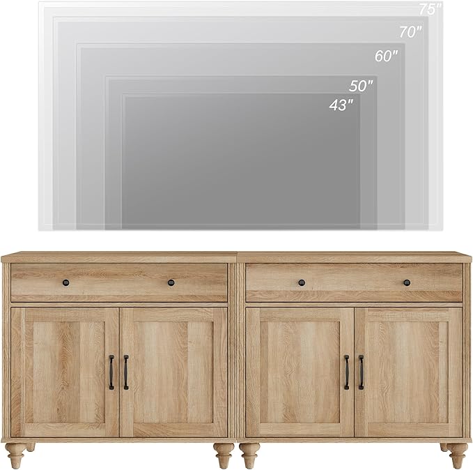 WAMAPT Buffet Cabinet with 4 Doors and 2 Drawers, Large Coffee Bar Table Wood Kitchen Storage Cabinets with Storage Cabinets, Modern Farmhouse Sideboard Credenza for Dining Room, Oak, 68 inch