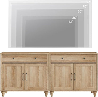 WAMAPT Buffet Cabinet with 4 Doors and 2 Drawers, Large Coffee Bar Table Wood Kitchen Storage Cabinets with Storage Cabinets, Modern Farmhouse Sideboard Credenza for Dining Room, Oak, 68 inch