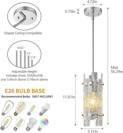 Modern Crystal Pendant Lighting Chrome Pendant Lights Mini Glass Chandeliers, Adjustable Pendant Light Fixture for Kitchen Island Bedroom Living Room Dining Room Corridor(3Pack)