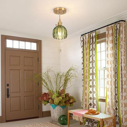 Pendant Light Fixtures,Mini Hanging Lights Green Glass Vintage Pendant Light 5.1Inch E26 Hanging Light Adjustable Hanging Light for Bedroom Living Room Hallway
