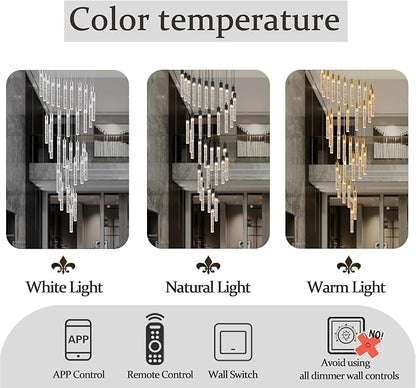 Flashing God Gold 20 Lights High Ceiling Chandelier Modern Dimmable Light Fixtures Foyer Chandelier Pendant Lighting Crystal Ceiling Chandeliers Fixtures for Villa Staircase Hallway 11.5feet Long