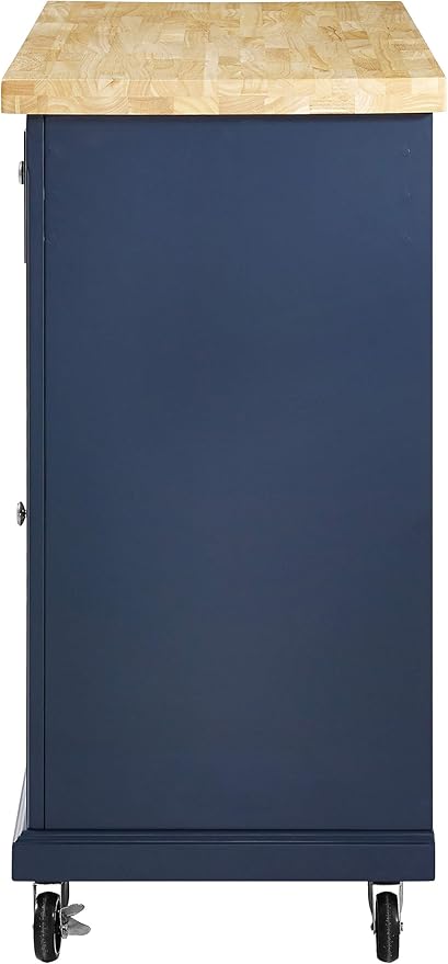 Crosley Furniture Madison Madison Rolling Kitchen Island Cart, Microwave Stand, Coffee Bar, with Shelves and Drawers, Navy