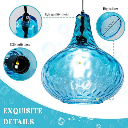Lighting Modern Globe Pendant Light Fixtures Blue Glass Pendant Lights Vintage 1-Light Single Kitchen Island Hanging Light Mouth-Blown Glass Lampshade Mid Century Black Hanging Lights