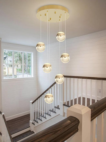6-Lights Globe Pendant Light Modern Crystal Pendant Chandelier Gold Globe Chandeliers for Kitchen Island, Hanging Light Fixture for Dinning Room Bedroom