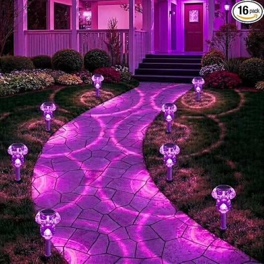 Solar Lights Outdoor, 16 Pack Mushroom Lights Outside Waterproof, Solar Powered LED Lighting for Garden, Yard, Landscape, Path, Pathway, Lawn, Walkway, Driveway, Backyard Halloween Decor (Purple)
