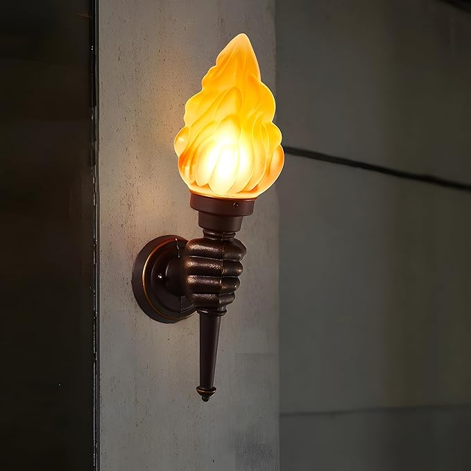 MIXL- Creative Retro Torch Wall Sconce, Courtyard Outdoor Wall Torch Lamp,1-Lights Antique Bedside Lamps, Outdoor Waterproof Sconces for Corridor, Garage, Patio (Right Hand)