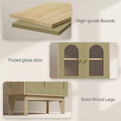 LIKIMIO Bathroom Storage Cabinet, Wooden Floor Cabinet with 4 Doors, 2 Adjustable Shelves & Solid Wood Legs, Freestanding Storage Unit for Bathroom, Kitchen, or Dining Room
