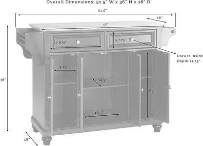Crosley Furniture Cambridge Stone Top Rolling Kitchen Island Storage Cart, Microwave Stand, Spice Rack, White