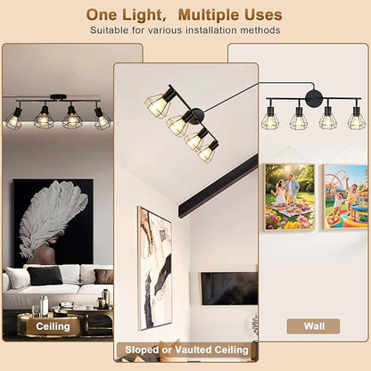 LTBLIGHT 4-Light Plug in Track Lighting with Power Cord, Plug in Ceiling Light with ON/Off Switch, LED Spotlight for Kitchen, Living Room, Artwork, E26 Base (Bulbs Not Included)