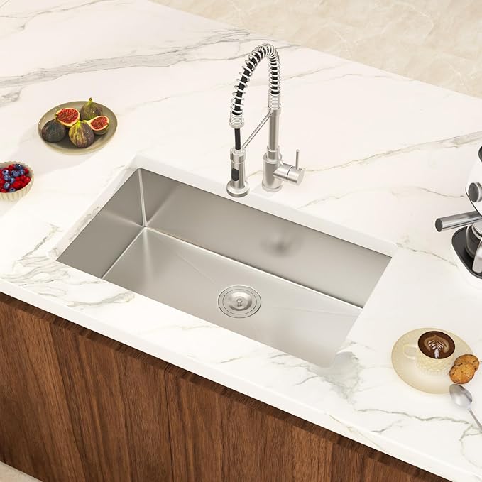 30 Inch Undermount Kitchen Sink Single Bowl 18 Guage Stainless Steel 30"x18"x9" Deep Under Counter Kitchen Sinks Basin R10 Round Corners Handmade Sink