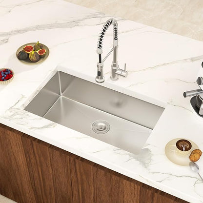 30 Inch Undermount Kitchen Sink Single Bowl 18 Guage Stainless Steel 30"x18"x9" Deep Under Counter Kitchen Sinks Basin R10 Round Corners Handmade Sink