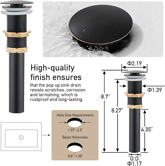 AVSIILE Matte Black Vessel Sink Faucet, 1 Hole Single Handle Tall Bathroom Vanity Faucets, Modern Utility Rv Laundry Bath Restroom Mixer Tap with Metal Pop Up Drain and 2 Water Supply Lines