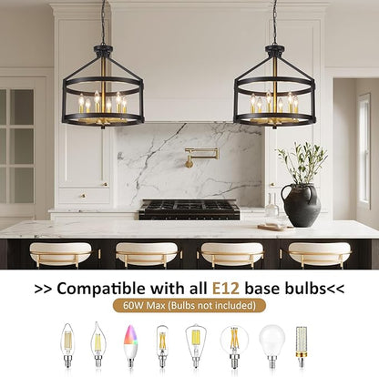 6-Light Modern Farmhouse Chandelier, Black and Gold Semi Flush Mount Ceiling Light Fixture Convertible Hanging Pendant Lights, Rustic Vintage Chandeliers for Dining Room Foyer Kitchen Bedroom Entryway