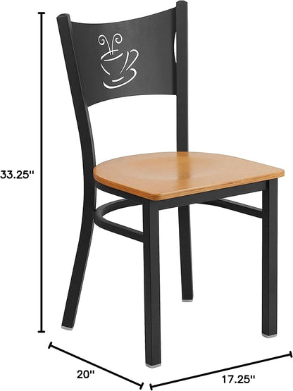 Flash Furniture HERCULES Series Black Coffee Back Metal Restaurant Chair - Natural Wood Seat