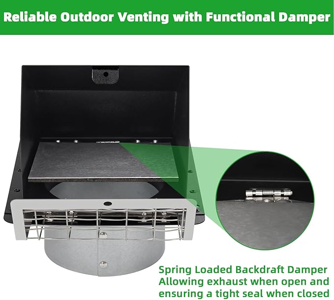 4" Dryer Vent Cover Outdoor,Dryer Vent Covers for Exterior Wall Vent Hood Outlet Air Vent,Dryer Vent Cover Outside,Exterior Dryer Exhaust Vent Cover Cap for House AC,Through Wall Dryer Vent Kit,Black