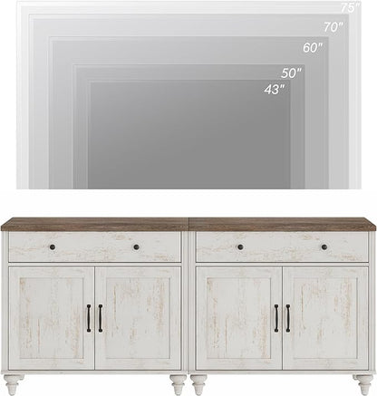 WAMAPT Modern Buffet Cabinet with 4 Doors and 2 Drawers, Large Coffee Bar Table Wood Kitchen Storage Cabinets, Farmhouse Sideboard Credenza for Dining Room, Rustic White