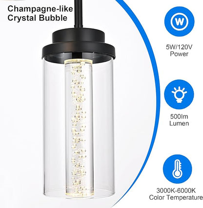 MELUCEE Modern LED Pendant Light Fixtures 6-Light Pendant Lights Kitchen Island with 3000K-6000K Adjustable Color Temperature Black Ceiling Hanging Lamp for Dining Room Bedroom Kitchen Island