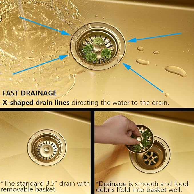 Gold 33x19 Drop In Kitchen Sink-Jshozzy Drop In Sink Kitchen Top Mount 16 Gauge Stainless Steel Sink Single Bowl