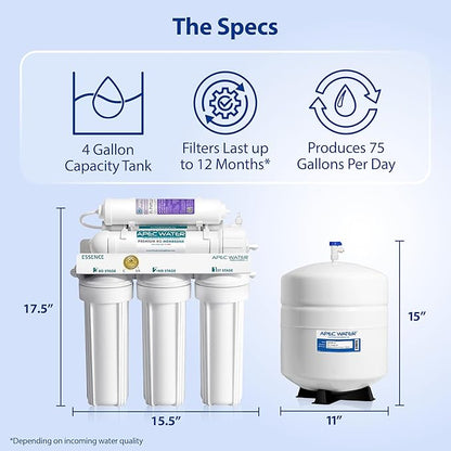 APEC Water ROES-PH75X 6-Stage Alkaline Under Sink Reverse Osmosis Water Filter System, NSF Cetified 372 & 58, 75 GPD, with Extra High Capacity Pre-Filter Set Stage 1-3