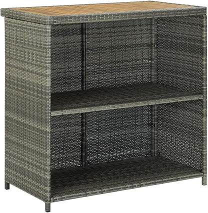3 Piece Bar Set with Stools Modern Grey Rectangular Table and 2 Seating Stools Synthetic Poly Rattan Lightweight for Indoor Outdoor Dining Room Kitchen Bistro