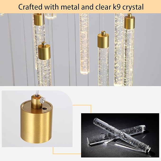 10-Light Long Large Modern Led Crystal Chandeliers Modern Spiral Chandeliers High Ceilings Chandelier for Staircase Foyer Gold