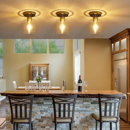 YYT 1-Light Flush Mount Ceiling Light, Brushed Nickel Hallway Light Fixtures, Small Kitchen Lighting Fixtures Ceiling, Cieling Lights with Clear Glass Shade for Entryway Bathroom Corridor Passway