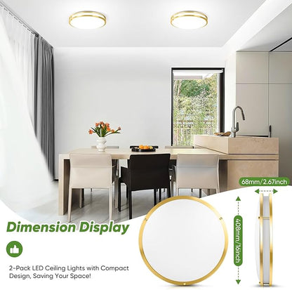 TOBUSA 16in 50W LED Flush Mount Ceiling Lights 5600lm Super Bright, Dimmable LED Light Fixtures 2700K-6500K 5CCT Adjusted, 2-Pack Modern Light Fixture Ceiling for Living Room Bedroom Kitchen, Gold