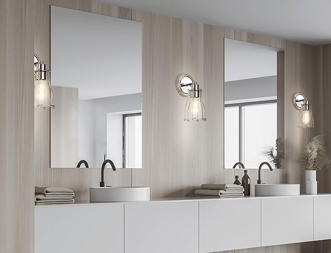 JONATHAN Y 5.13" Chrome Modern Industrial Metal Vanity Light, Bathroom Sconce for Mirror, Reversible 1-Light Wall Lamp with Metal Cage Shade for Hallway, LED Bulb Included JYL7415A