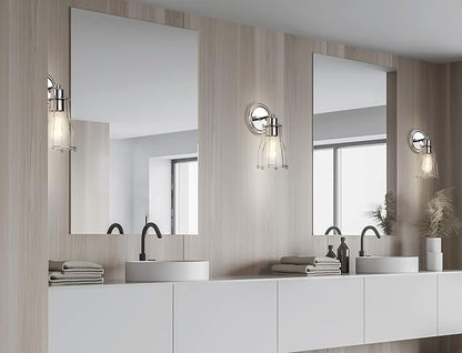 JONATHAN Y 5.13" Chrome Modern Industrial Metal Vanity Light, Bathroom Sconce for Mirror, Reversible 1-Light Wall Lamp with Metal Cage Shade for Hallway, LED Bulb Included JYL7415A