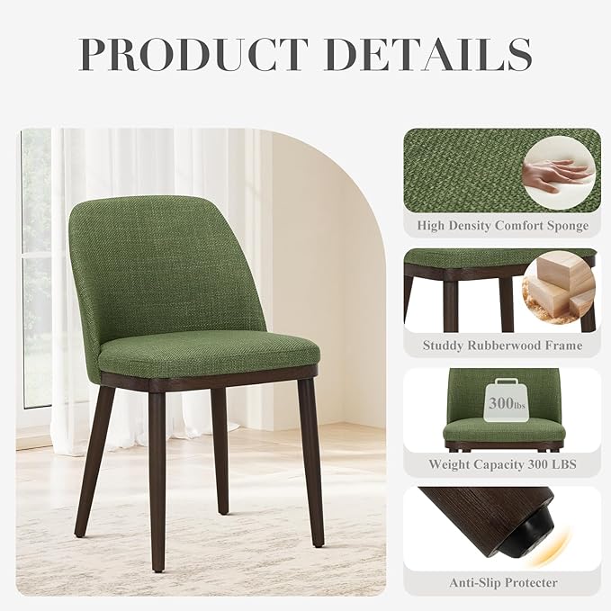 COLAMY Upholstered Dining Chairs Set of 6, Modern Kitchen Chairs with Back, Leather Side Dining Room Chairs with Wood Legs for Kitchen Dining Room Restaurant,Green