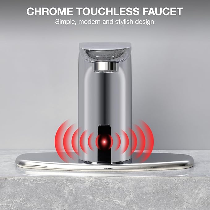 Charmingwater Touchless Bathroom Sink Faucet, Sensor Bathroom Faucet with Hole Cover, Automatic Water Shutoff, Chrome