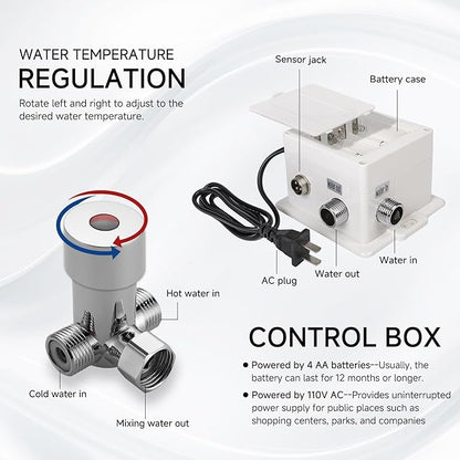 Touchless Bathroom Sink Faucet Automatic Motion Sensor Hands Free Faucet with Hole Cover Plate Water Valve,Commercial Solid Brass Faucet,1 Hole or 3 Hole,Brushed Nickel