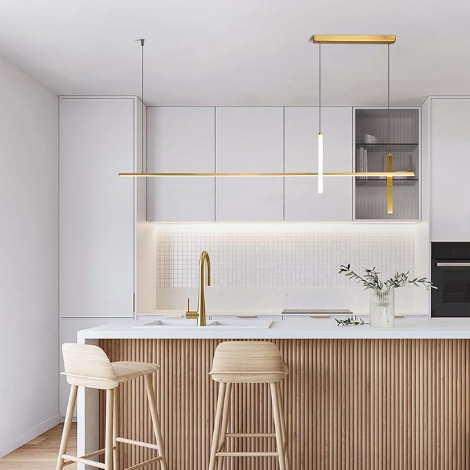KCO Gold Linear Pendant Lighting Modern LED Dimmable Chandelier Kitchen Island Light Mid Century Sputnik Chandelier Minimalist Adjustable Hanging Lamp for Dining Living Room