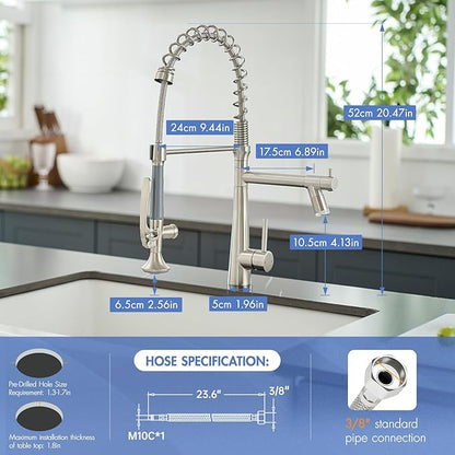 AIMADI Pull Down Kitchen Faucet with Sprayer,Commercial Single Handle Stainless Steel Brushed Nickel Kitchen Sink Faucet with LED Light