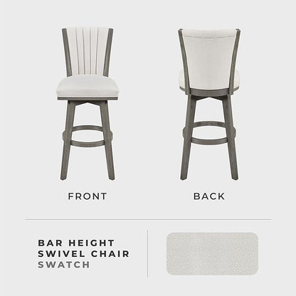 Lexicon Swivel Bar Stools Set of 2, Wood Frame Bar Height Stools with Footrest and Back, for Kitchen Island, Dining Room, 30.5" SH, Grey Finish and Thick Beige Velvet Cushion Seat
