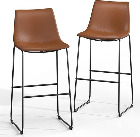 NicBex Retro Bar Stools Crazy-Horse Leather with Metal Legs Barstools, Lounge Kitchen Island Bar Stools, Set of 2, (Walnut Color) (A-GE17021-USSU014)