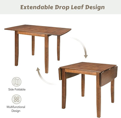 3-Piece Farmhouse Dining Table Set, Wood Drop Leaf Breakfast Nook Dining Table Set with 2 X-Back Chairs for Small Places (Brown+Drop Leaf*)