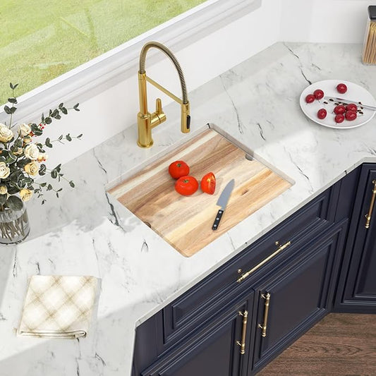 Kichae White Undermount Bar Sink - 21 x 18 Inch Composite Granite Quartz Sink Undermount Wet Bar Prep Kitchen Sinks Single Bowl Basin with Cutting Board