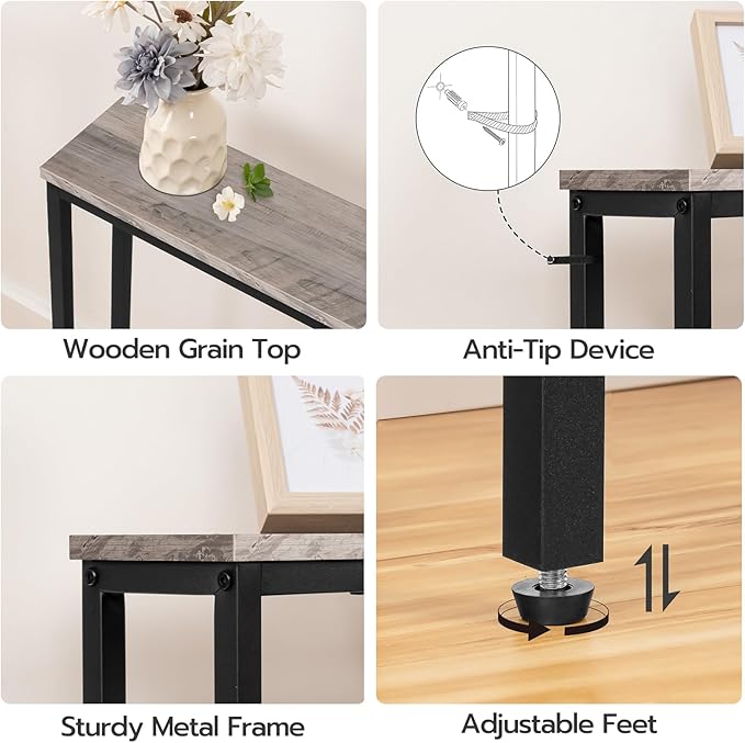 HOOBRO 63" Narrow Console Table with Charging Station, 5.9" Slim Sofa Table Behind Couch, 2 AC Outlets & USB-C Ports, Long Entryway Tables for Small Spaces, Livingroom, Greige BG165UXG01G1