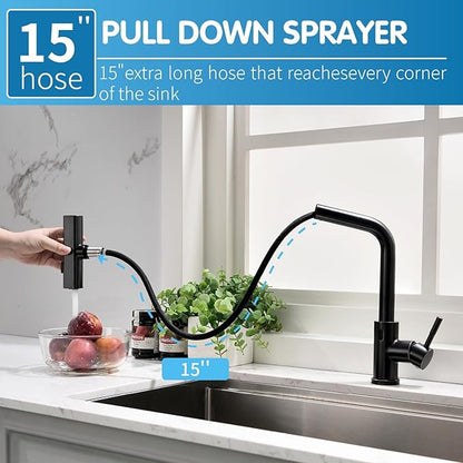 GIMILI Oil Rubbed Bronze Touchless Kitchen Faucet with Pull Down Sprayer, 15” Hight Single Hole Handle Kitchen Sink Faucets
