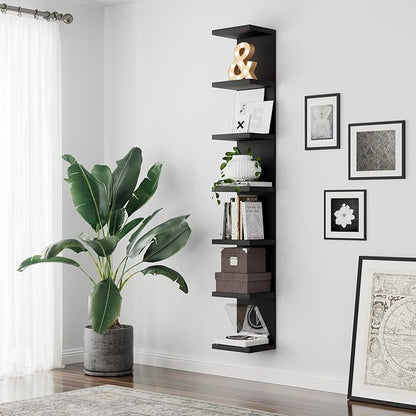7 Tier Wall Shelf Unit, Floating Shelves for Storage Home Display, Versatile Lack Wall Shelves for Bedroom,Living Room,Office Decor, Tall Long Shelf for Book,Shoe,Vanity, Purse and TV Black