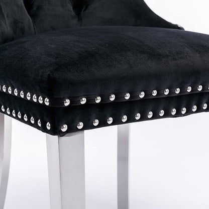Ball & Cast Contemporary Upholstered Dining Chairs Set of 2, Velvet Button Tufted Kitchen Side-Chairs with Hang Ring & Nailhead Trims & Chrome Solid Wood Legs, 2-Piece Traditional Chair, Chrome+Black