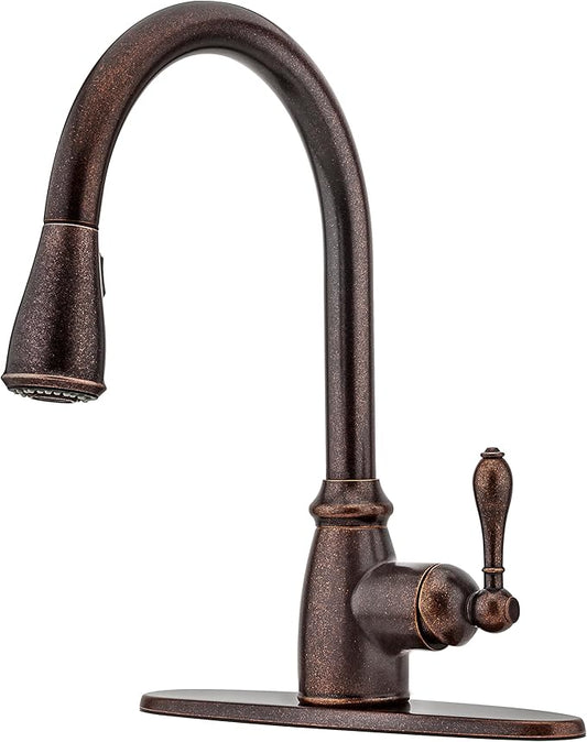 Pfister Canton Kitchen Faucet with Pull Down Sprayer, Single Handle, High Arc, Rustic Bronze Finish, F5297CNU