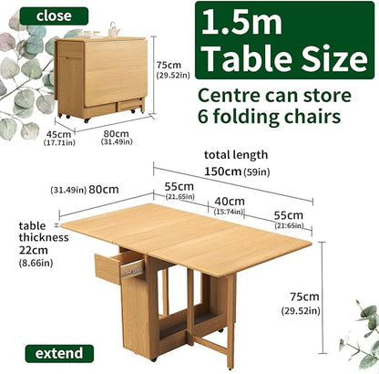 Wooden Convertible Tables for Small Spaces Drop Leaf Tables Folding Craft Table Collapsible Kitchen Table Compact Dining Table,Wood Color,15cm