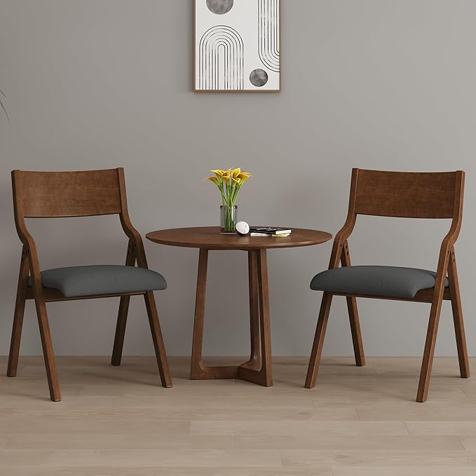 YOPTO Folding Wooden Chairs Set of 2 with Padded Seat,Portable Dining Chairs W/Ergonomically Designed Back and Cushion,for Dining Room,Restaurant,Kitchen,Office