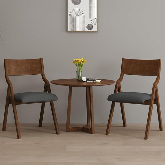 Ball & Cast Padded Folding Chairs 2 Pack,Solid Wood Frame Foldable Dining Chair,18" Seat Height,Space Saving,Easy to Carry Suitable for Kitchen, Bedroom, Light Grey