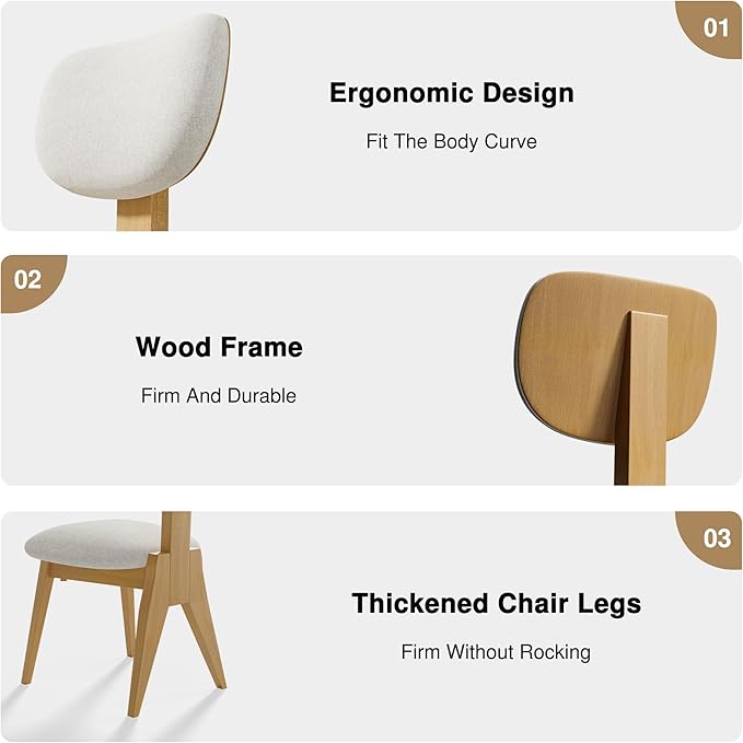 Casaphoria Set of 2 Dining Chairs, Modern Wooden Legs Side Chairs with Cushion, Compact Kitchen Chairs for Dining Table, Living Room, Reception, Easy Assembly Natural Finish