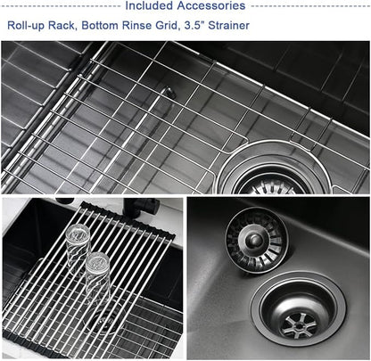 Black Stainless Steel Undermount Laundry Sink-Hovheir 24x19x12 Deep Undermount Stainless Steel Utility Sink Matte Black 16 Gauge Single Bowl Laundry Room Sinks Outdoor