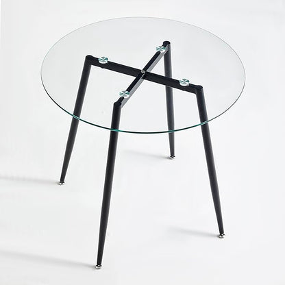 Modern 31" Round Tempered Glass Dining Table with Metal Legs Small Kitchen Table for Dining Room Breakfast Nook or Apartment Space Saving