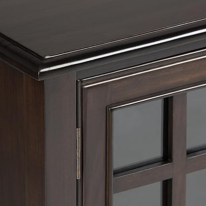 SIMPLIHOME Connaught Storage Cabinet - 46 inch Wide Solid Wood Low Storage Cabinet in Dark Chestnut Brown, Traditional Console for Living Room, Entryway, or Dining Room with Glass Doors and Shelves